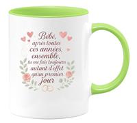 quotedazur - Mug Bébé, après toutes ces années ensemble, tu me fais toujours autant d'effet qu'au premier jour - Tasse Cadeau Amour, Saint-Valentin, Couple Homme - Vert/Céramique