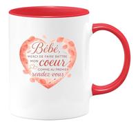 quotedazur - Mug Bébé, merci de faire battre mon cœur comme au premier rendez-vous - Tasse Cadeau Amour, Saint-Valentin, Couple Homme - Rouge/Céramique