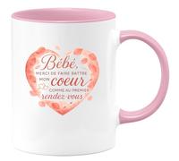 quotedazur - Mug Bébé, merci de faire battre mon cœur comme au premier rendez-vous - Tasse Cadeau Amour, Saint-Valentin, Couple Homme - Rose/Céramique