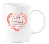 quotedazur - Mug Bébé, merci de faire battre mon cœur comme au premier rendez-vous - Tasse Cadeau Amour, Saint-Valentin, Couple Homme - Blanc/Céramique