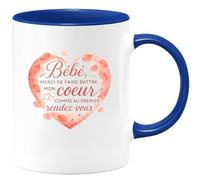 quotedazur - Mug Bébé, merci de faire battre mon cœur comme au premier rendez-vous - Tasse Cadeau Amour, Saint-Valentin, Couple Homme - Bleu/Céramique