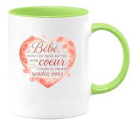 quotedazur - Mug Bébé, merci de faire battre mon cœur comme au premier rendez-vous - Tasse Cadeau Amour, Saint-Valentin, Couple Homme - Vert/Céramique
