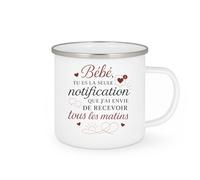 quotedazur - Mug Bébé, tu es la seule notification que j'ai envie de recevoir tous les matins - Tasse Cadeau Amour, Saint-Valentin, Couple Femme - Blanc/Emaillé