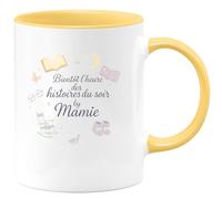quotedazur - Mug Bientôt l'heure des histoires du soir by Mamie - Tasse Cadeau Annonce Grossesse Naissance Mamie Femme - Jaune/Céramique