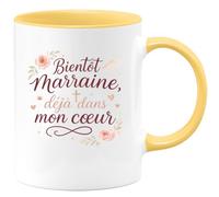 quotedazur - Mug Bientôt marraine, déjà dans mon cœur - Tasse Cadeau Baptême Demande Future Marraine Femme - Jaune/Céramique