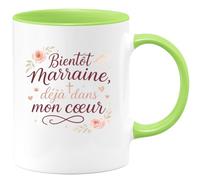quotedazur - Mug Bientôt marraine, déjà dans mon cœur - Tasse Cadeau Baptême Demande Future Marraine Femme - Vert/Céramique