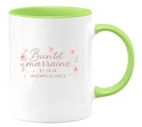 quotedazur - Mug Bientôt marraine et déjà irremplaçable - Tasse Cadeau Baptême Demande Future Marraine Femme - Vert/Céramique