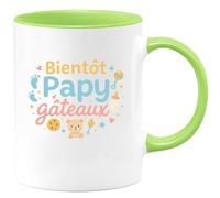 quotedazur - Mug Bientôt Papy gâteaux - Tasse Cadeau Annonce grossesse naissance futur papy Homme - Vert/Céramique