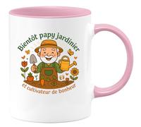 quotedazur - Mug Bientôt papy jardinier et cultivateur de bonheur - Tasse Cadeau Annonce Grossesse Naissance Papy Homme - Rose/Céramique