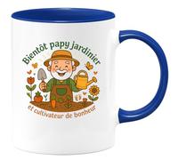 quotedazur - Mug Bientôt papy jardinier et cultivateur de bonheur - Tasse Cadeau Annonce Grossesse Naissance Papy Homme - Bleu/Céramique