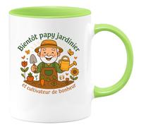 quotedazur - Mug Bientôt papy jardinier et cultivateur de bonheur - Tasse Cadeau Annonce Grossesse Naissance Papy Homme - Vert/Céramique
