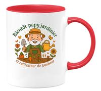 quotedazur - Mug Bientôt papy jardinier et cultivateur de bonheur - Tasse Cadeau Annonce Grossesse Naissance Papy Homme - Rouge/Céramique