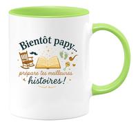 quotedazur - Mug Bientôt papy... prépare tes meilleures histoires ! - Tasse Cadeau Annonce Grossesse Naissance Papy Homme - Vert/Céramique