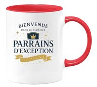 quotedazur - Mug Bienvenue dans le club des parrains d'exception - Tasse Cadeau Baptême Demande Futur Parrain Homme - Rouge/Céramique