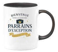 quotedazur - Mug Bienvenue dans le club des parrains d'exception - Tasse Cadeau Baptême Demande Futur Parrain Homme - Noir/Céramique