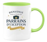 quotedazur - Mug Bienvenue dans le club des parrains d'exception - Tasse Cadeau Baptême Demande Futur Parrain Homme - Vert/Céramique