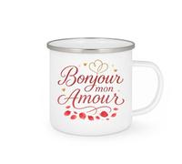 quotedazur - Mug Bonjour mon amour - Tasse Cadeau Saint-Valentin, Amour, Couple Femme - Blanc/Emaillé