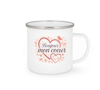 quotedazur - Mug Bonjour mon coeur - Tasse Cadeau Saint-Valentin, Amour, Couple Femme - Blanc/Emaillé