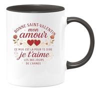 quotedazur - Mug Bonne Saint-Valentin mon amour, ce mug est là pour te dire je t'aime les 365 jours de l'année - Tasse Cadeau Amour, Saint-Valentin, Couple Femme - Noir/Céramique