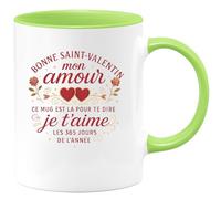 quotedazur - Mug Bonne Saint-Valentin mon amour, ce mug est là pour te dire je t'aime les 365 jours de l'année - Tasse Cadeau Amour, Saint-Valentin, Couple Femme - Vert/Céramique