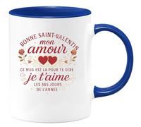 quotedazur - Mug Bonne Saint-Valentin mon amour, ce mug est là pour te dire je t'aime les 365 jours de l'année - Tasse Cadeau Amour, Saint-Valentin, Couple Femme - Bleu/Céramique