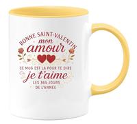 quotedazur - Mug Bonne Saint-Valentin mon amour, ce mug est là pour te dire je t'aime les 365 jours de l'année - Tasse Cadeau Amour, Saint-Valentin, Couple Femme - Jaune/Céramique