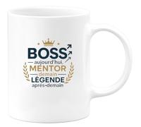 quotedazur - Mug Boss aujourd'hui, mentor demain, légende après-demain - Tasse Cadeau Boss Homme - Blanc/Céramique