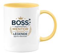 quotedazur - Mug Boss aujourd'hui, mentor demain, légende après-demain - Tasse Cadeau Boss Homme - Jaune/Céramique