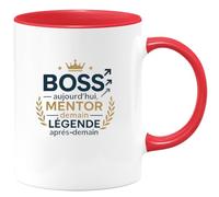 quotedazur - Mug Boss aujourd'hui, mentor demain, légende après-demain - Tasse Cadeau Boss Homme - Rouge/Céramique
