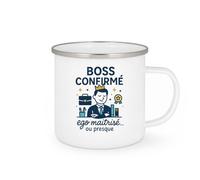 quotedazur - Mug Boss confirmé, ego maîtrisé... ou presque - Tasse Cadeau Boss Homme - Blanc/Emaillé