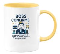 quotedazur - Mug Boss confirmé, ego maîtrisé... ou presque - Tasse Cadeau Boss Homme - Jaune/Céramique