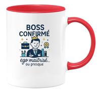 quotedazur - Mug Boss confirmé, ego maîtrisé... ou presque - Tasse Cadeau Boss Homme - Rouge/Céramique