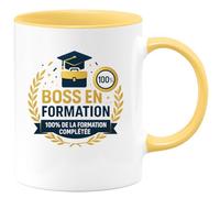 quotedazur - Mug Boss en formation : 100% de la formation complétée - Tasse Cadeau Boss Homme - Jaune/Céramique