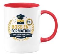 quotedazur - Mug Boss en formation : 100% de la formation complétée - Tasse Cadeau Boss Homme - Rouge/Céramique