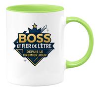 quotedazur - Mug Boss et fier de l'être depuis le premier jour - Tasse Cadeau Boss Homme - Vert/Céramique