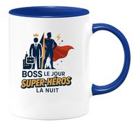 quotedazur - Mug Boss le jour, super-héros la nuit - Tasse Cadeau Boss Homme - Bleu/Céramique