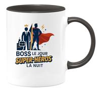 quotedazur - Mug Boss le jour, super-héros la nuit - Tasse Cadeau Boss Homme - Noir/Céramique