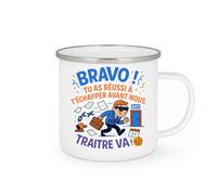 quotedazur - Mug Bravo ! Tu as réussi à t'échapper avant nous. Traître va ! - Tasse Cadeau Départ collègue - Blanc/Emaillé
