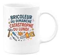 quotedazur - Mug Bricoleur du dimanche, catastrophe du lundi - Tasse Cadeau Humour Homme - Blanc/Céramique