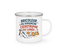 quotedazur - Mug Bricoleur du dimanche, catastrophe du lundi - Tasse Cadeau Humour Homme - Blanc/Emaillé