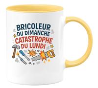 quotedazur - Mug Bricoleur du dimanche, catastrophe du lundi - Tasse Cadeau Humour Homme - Jaune/Céramique