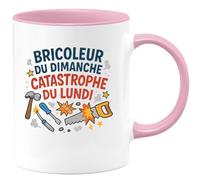 quotedazur - Mug Bricoleur du dimanche, catastrophe du lundi - Tasse Cadeau Humour Homme - Rose/Céramique