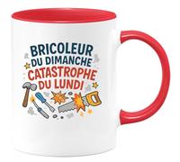 quotedazur - Mug Bricoleur du dimanche, catastrophe du lundi - Tasse Cadeau Humour Homme - Rouge/Céramique