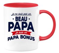 quotedazur - Mug Cadeau Beau-Papa Bonus - Tasse Cadeau Humour Anniversaire Beau-Père - Rouge/Céramique