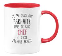 quotedazur - Mug Cadeau Chef - Je Ne Suis Pas Parfaite Mais Je Suis Chef - Tasse Cadeau Chef Femme - Rouge/Céramique