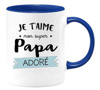 quotedazur - Mug Cadeau Papa Je T'aime Mon Super Adoré Tasse Fêtes des Pères Humour Anniversaire Bleu/Céramique