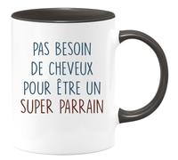 quotedazur - Mug Cadeau Parrain - Pas Besoin De Cheveux Pour Être Un Super Parrain - Tasse Cadeau Humour Anniversaire Parrain - Noir/Céramique