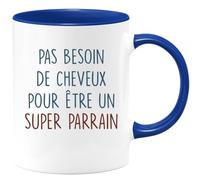 quotedazur - Mug Cadeau Parrain - Pas Besoin De Cheveux Pour Être Un Super Parrain - Tasse Cadeau Humour Anniversaire Parrain - Bleu/Céramique