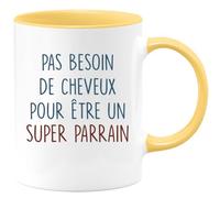 quotedazur - Mug Cadeau Parrain - Pas Besoin De Cheveux Pour Être Un Super Parrain - Tasse Cadeau Humour Anniversaire Parrain - Jaune/Céramique