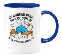 quotedazur - Mug Ce bureau perd 90% de son QI. Il en restait pas beaucoup - Tasse Cadeau Départ collègue - Bleu/Céramique